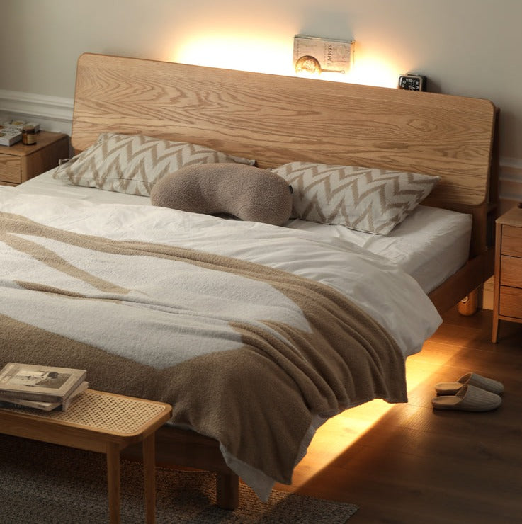 Oak Solid Wood Soft Light With Bookshelf Bed