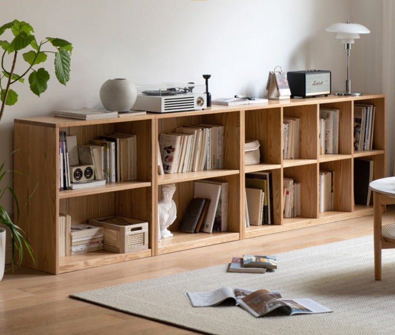 Black Walnut, Oak Solid Wood Low Bookcase, Modern Modular Storage Shelf Cabinet