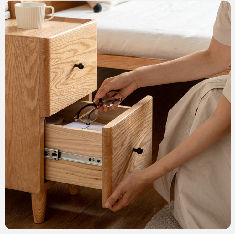 Oak, Ash Solid Wood, Solid Rubberwood Nightstand.