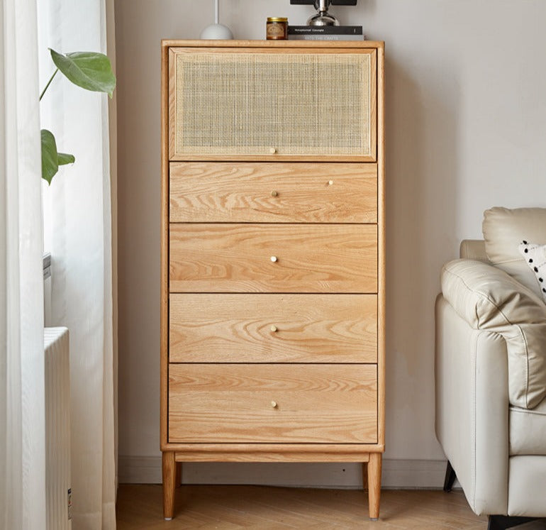 Oak Solid Wood Chest of Drawers Flip Glass Door