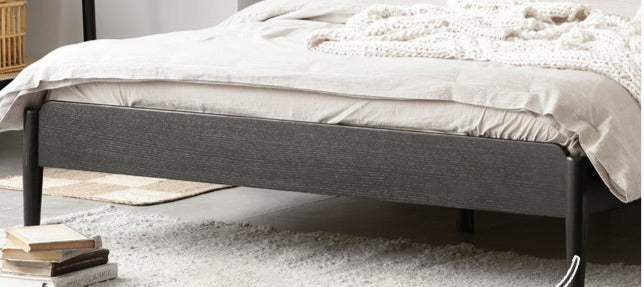 Oak rattan solid wood black bed