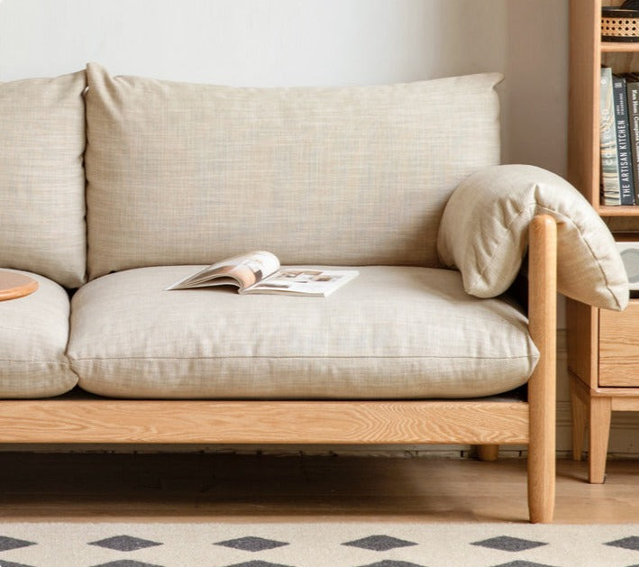 Oak Solid Wood Fabric Sofa.