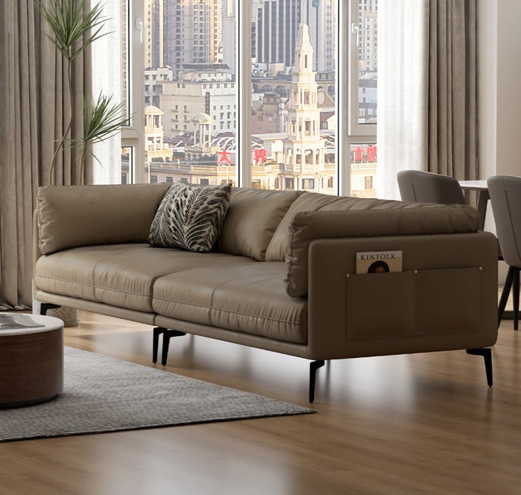 First Layer Cowhide, Organic Leather ,Tech Fabric Italian Style Sofa.