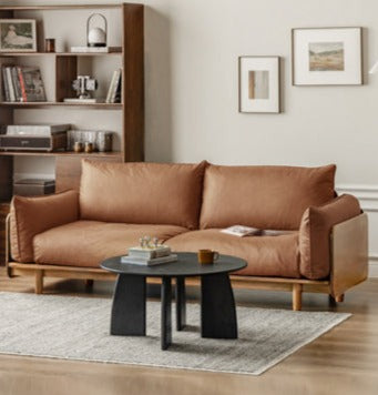 Oak, Ash Solid Wood Sofa Genuine Leather, Fabric.