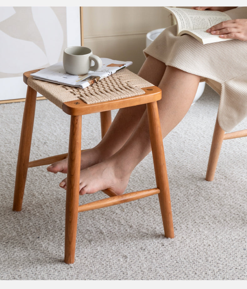 Cherry Solid Wood Rope Stool