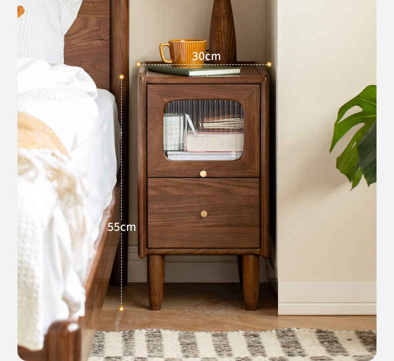 Black Walnut, Calpa Solid Wood Ultra-Narrow Nightstand.