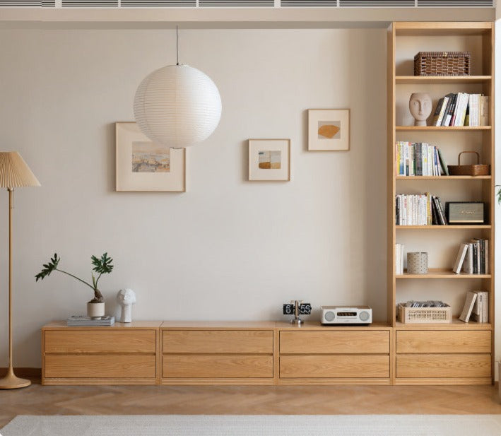 Oak Solid Wood Floor To Ceiling Bookshelves