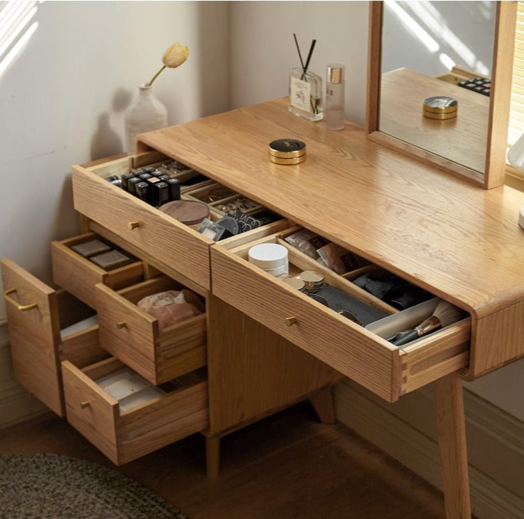 Oak Solid Wood Telescopic Dressing Table Cabinet.