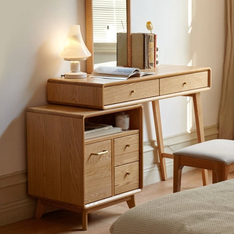 Oak Solid Wood Telescopic Vanity Table Cabinet