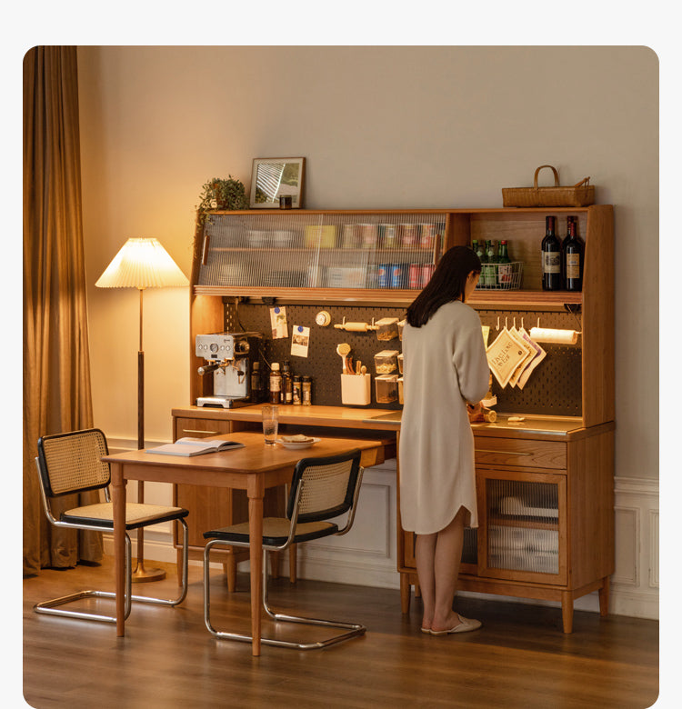 Cherry, Oak Solid Wood, Solid RubberWood Japanese Style Buffet Cabinet