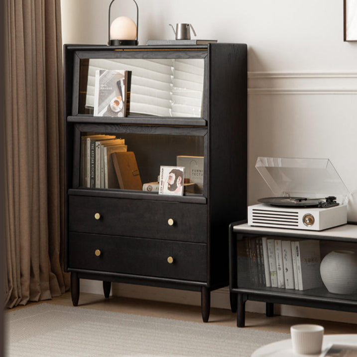 Oak, Ash Solid Wood Side Cabinet LED Lights Smoked