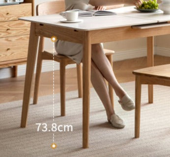 Oak Solid Wood Folding Dining Table Rock Slab Surface