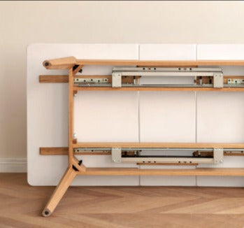 Oak Solid Wood Folding Dining Table Rock Slab Surface