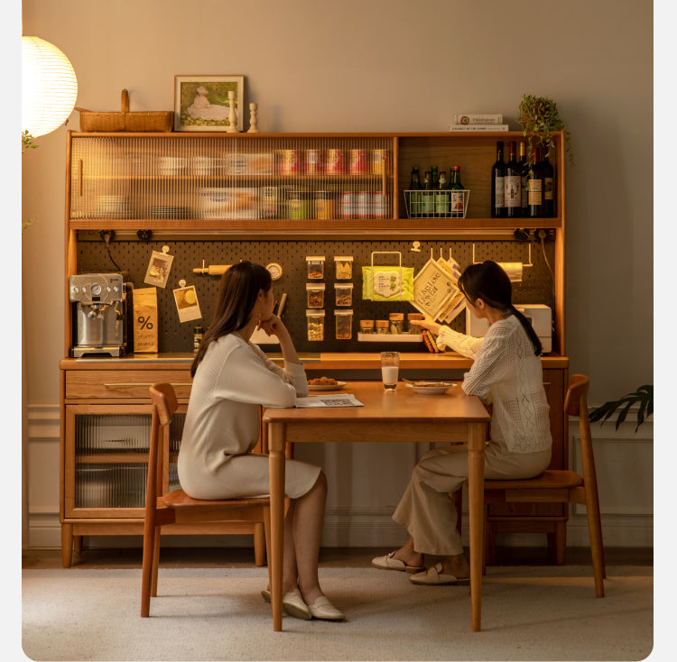 Cherry, Oak Solid Wood, Solid RubberWood Japanese Style Buffet Cabinet