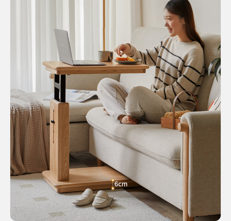 Oak Solid Wood Movable Liftable Foldable Side Table