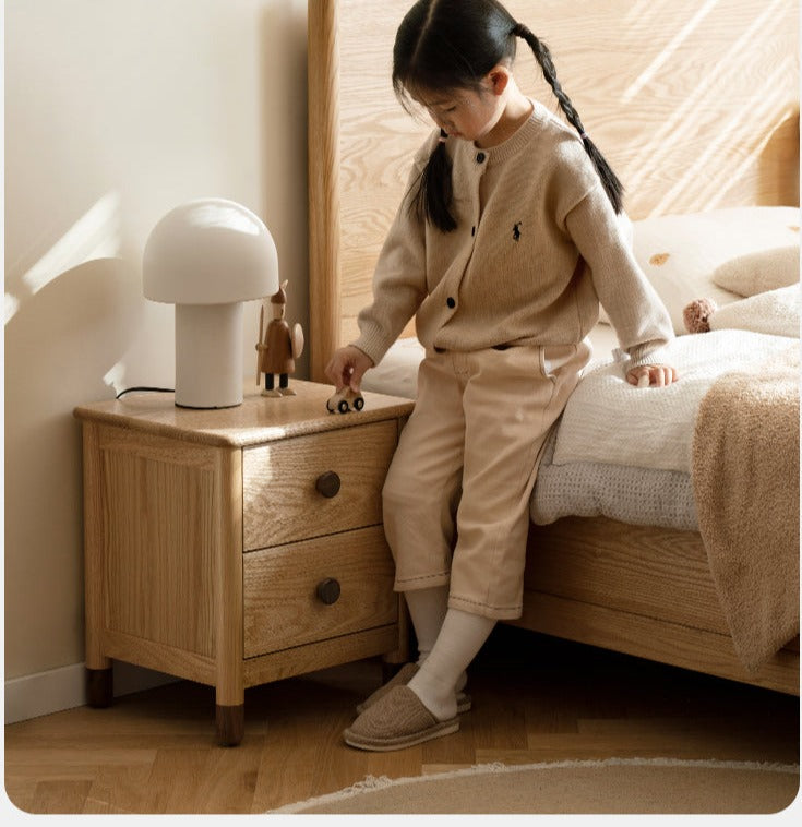 Oak, Beech Solid Wood Two-Drawer Nightstand