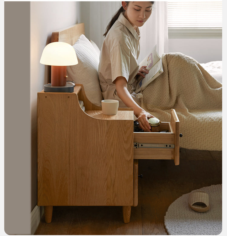 Oak, Ash Solid Wood, Solid Rubberwood Nightstand.
