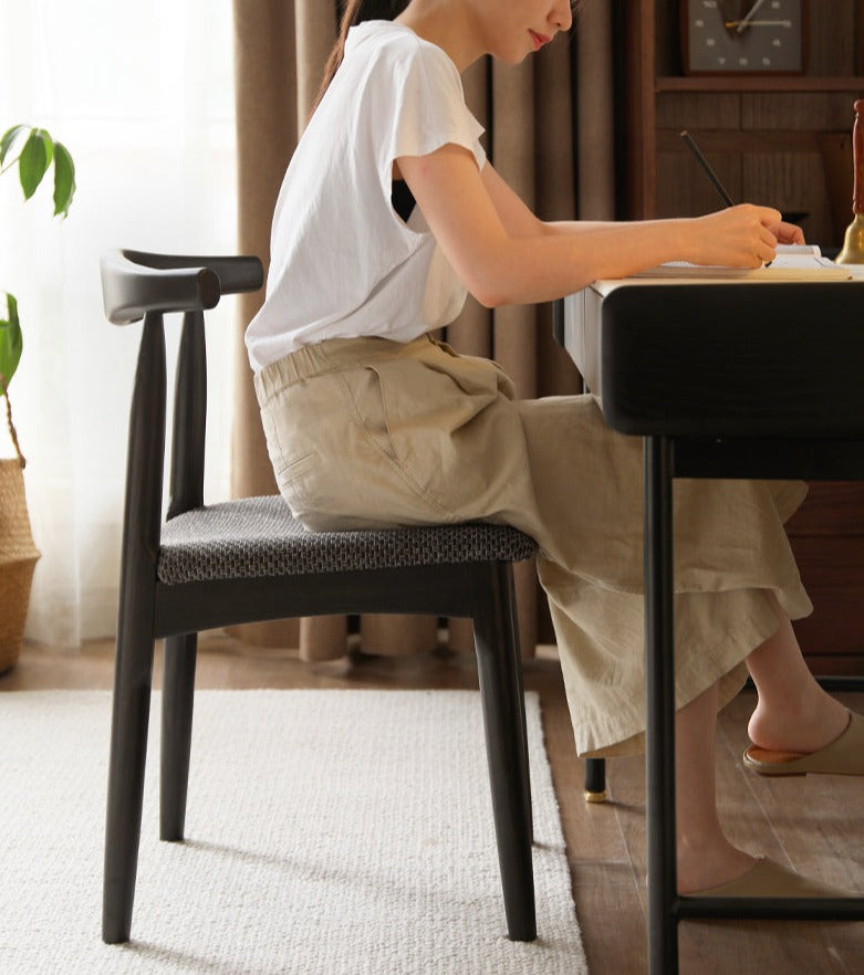 Set 4 pcs White Ash Solid Wood Horn Presidential Chair