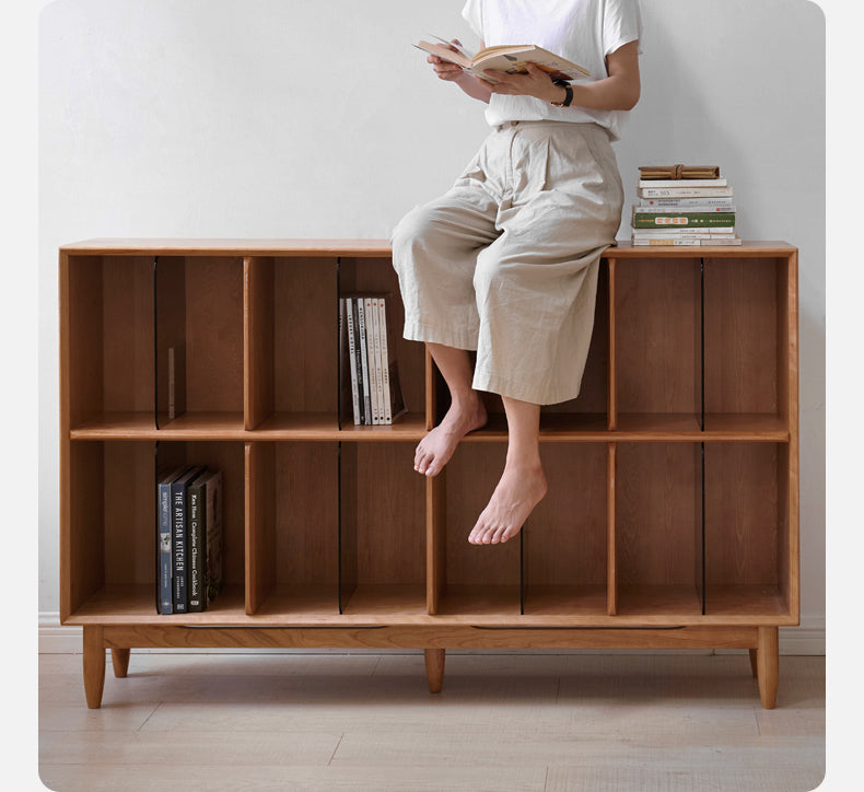 Cherry, Oak Solid Wood Bookshelf Lattice Cabinet