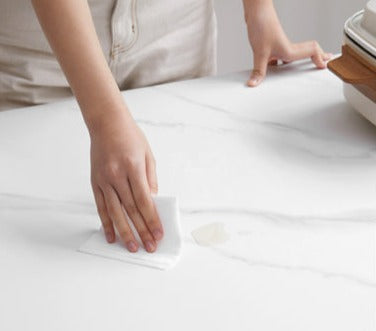 Oak, Solid Rubberwood Round Folding Dining Table With Rock Slab Surface