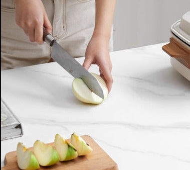 Oak, Solid Rubberwood Round Folding Dining Table With Rock Slab Surface
