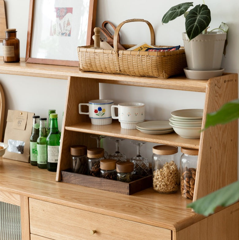 Oak Solid Wood, Solid Rubberwood Sideboard Shelf, Kitchen Shelf