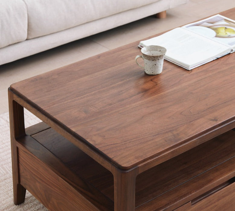 Black Walnut Solid Wood Four Drawer Coffee Table