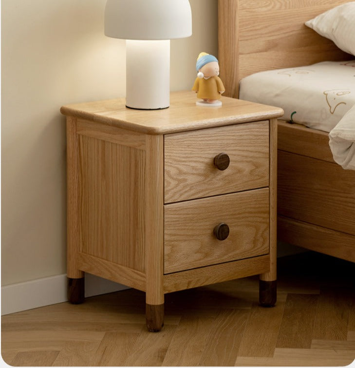 Oak, Beech Solid Wood Two-Drawer Nightstand
