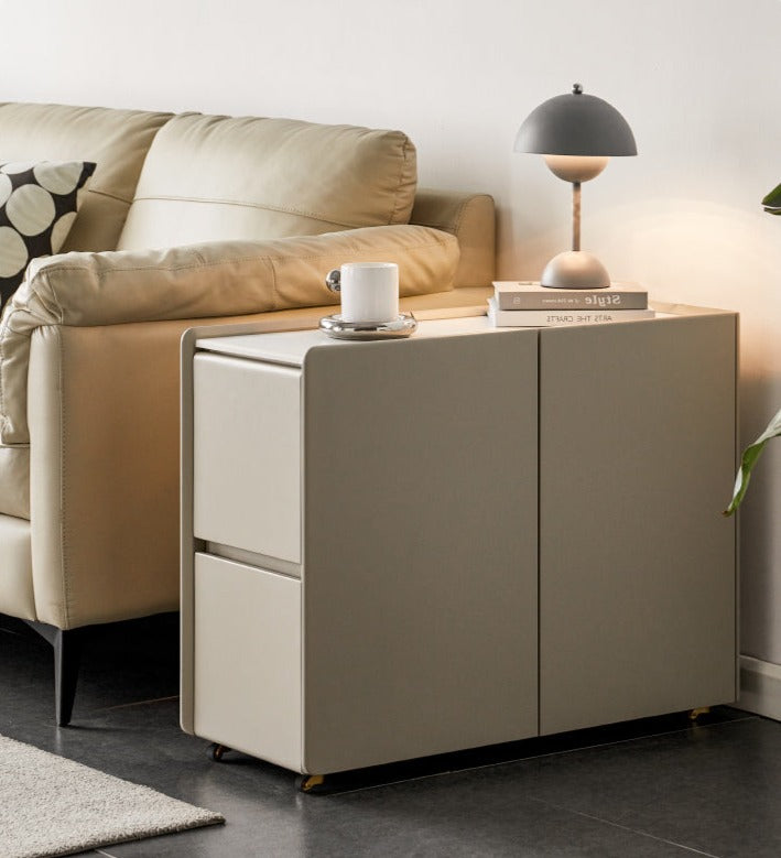 Poplar Solid Wood Side Table With Rock Slab Top