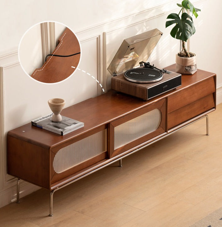 Oak, Poplar Solid Wood Light French TV Cabinet Sliding Door: