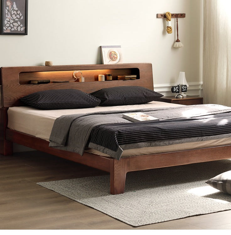 Oak solid wood bed with light walnut-color