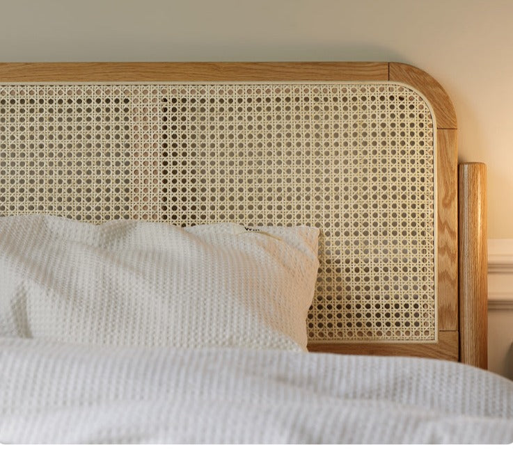 Oak Solid Wood Rattan bed