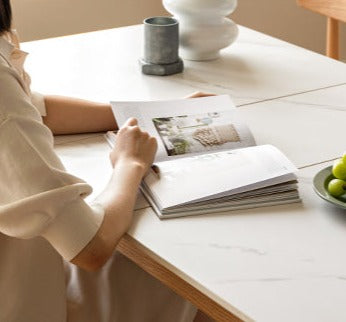 Oak Solid Wood Folding Dining Table Rock Slab Surface