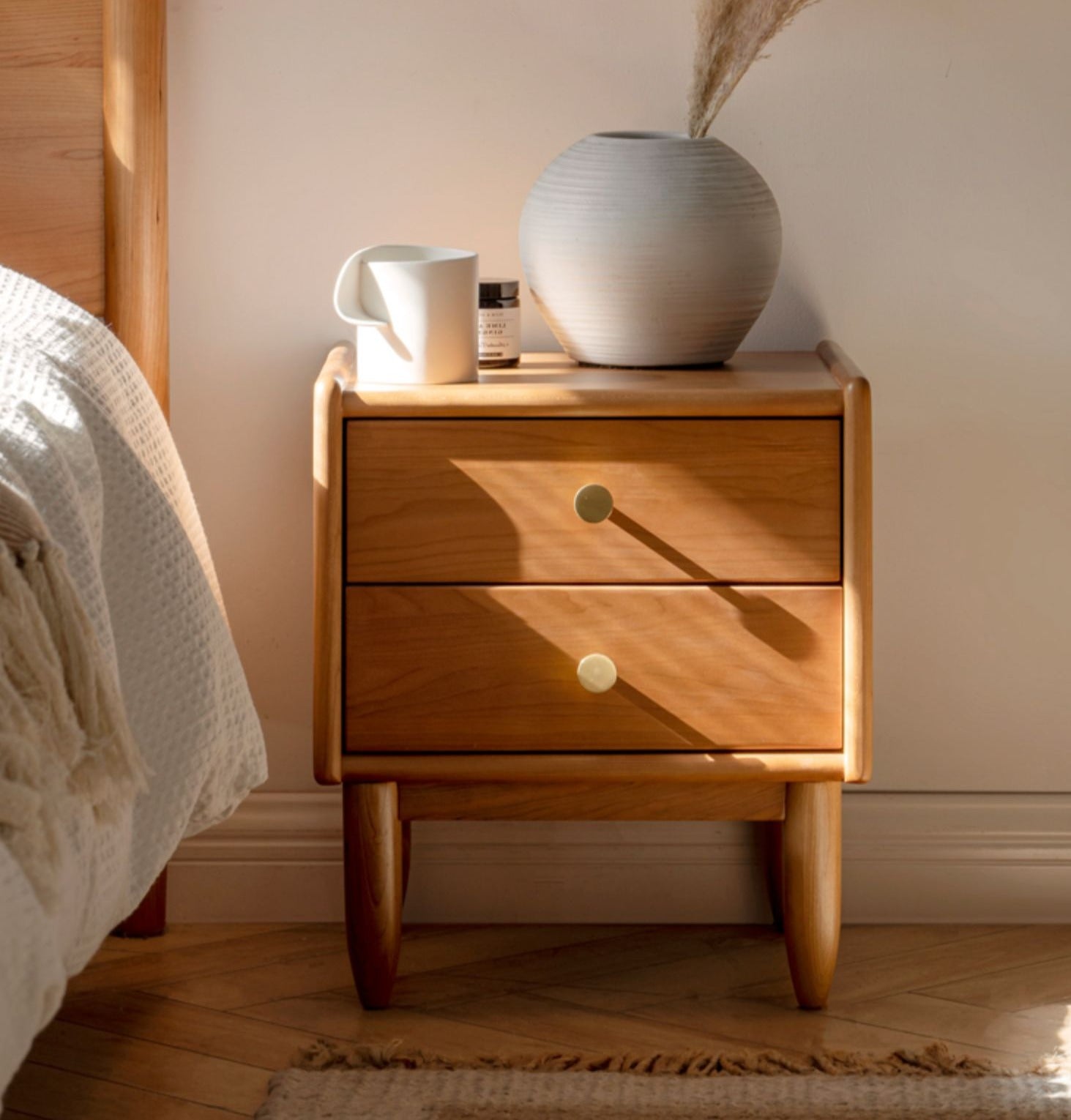 Ash, Cherry Solid Wood Nightstand.