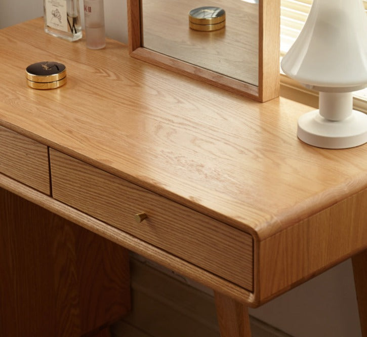 Oak Solid Wood Telescopic Vanity Table Cabinet.