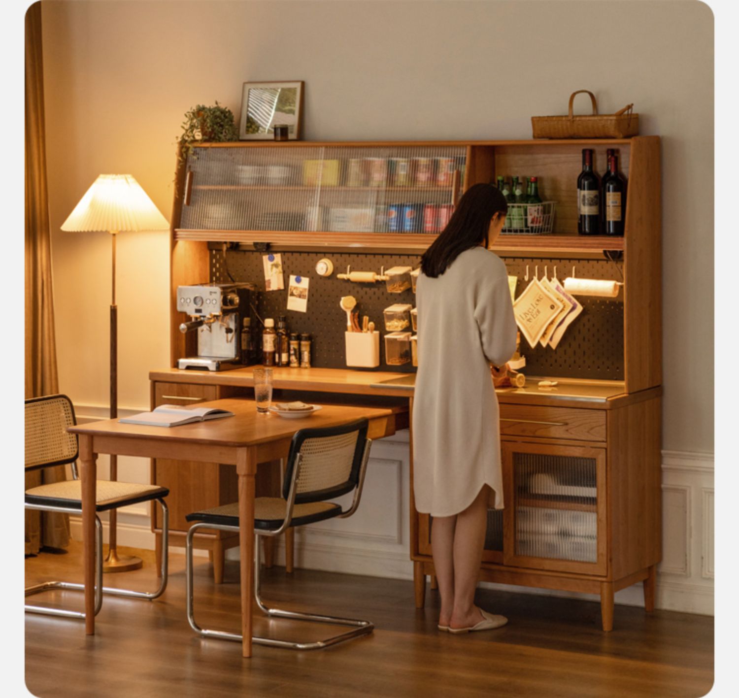 Cherry, Oak Solid Wood, Solid RubberWood Japanese Style Buffet Cabinet