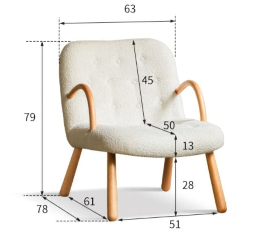 Beech Solid Wood Lamb Velvet Alpaca White Armchair)