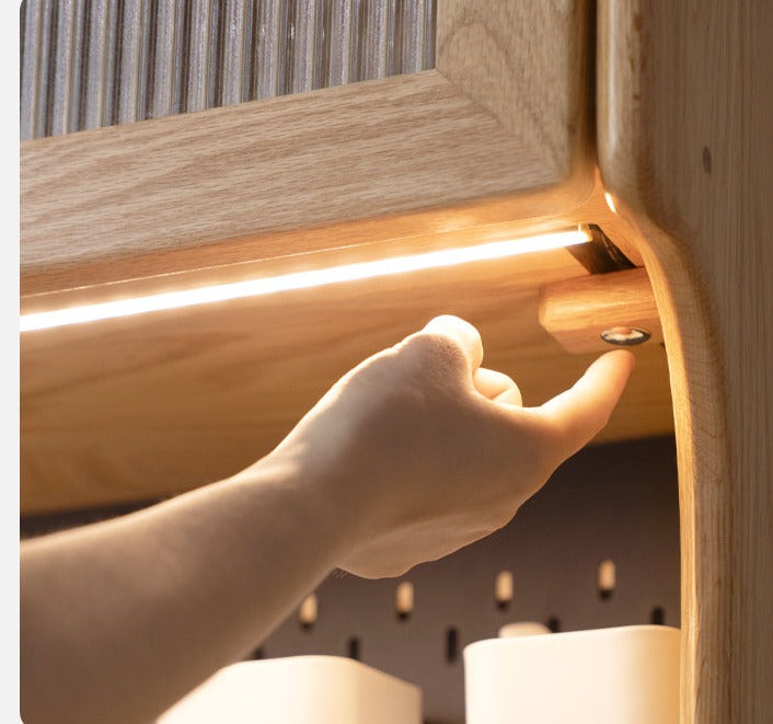 Solid RubberWood, Oak Solid Wood Sideboard Rock Board LED Light