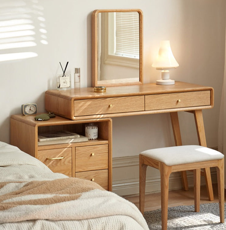 Oak Solid Wood Telescopic Vanity Table Cabinet.
