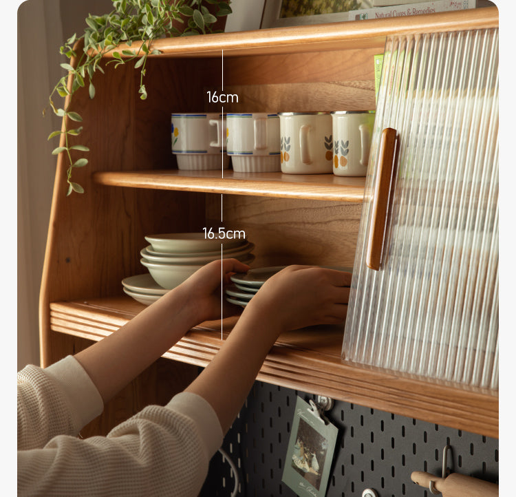 Cherry, Oak Solid Wood, Solid RubberWood Japanese Style Buffet Cabinet