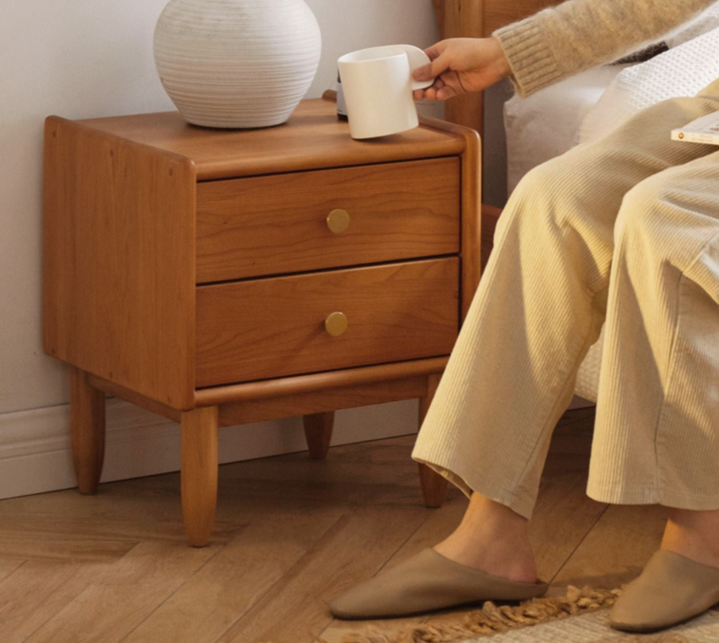 Ash, Cherry Solid Wood Nightstand.