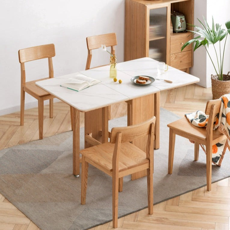 Oak Solid Wood Foldable Dining Table With Rock Slab Surface