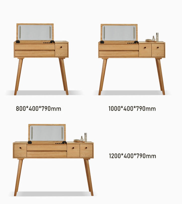Oak Solid Wood, Solid RubberWood Vanity Table Mirror LED Touch Light.