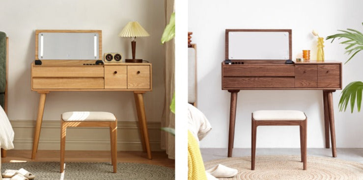 Oak Solid Wood, Solid RubberWood Dressing Table Mirror LED Touch Light.