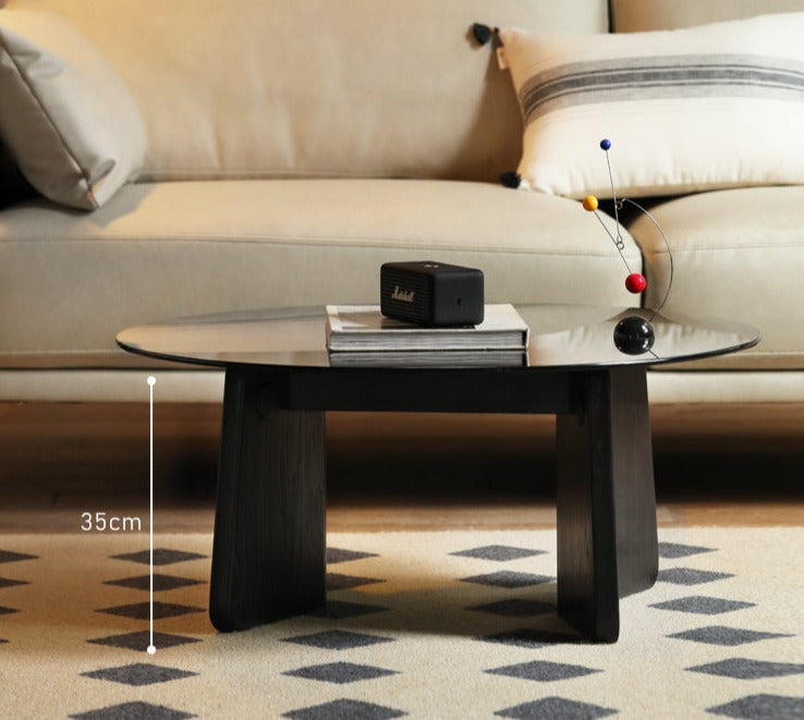 Oak Solid Wood Smoky Coffee Table Glass