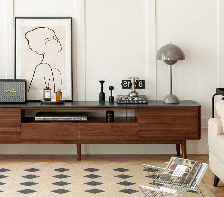 Black Walnut Solid Wood Slate TV Stand.