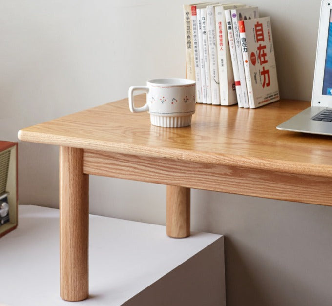 Oak Solid Wood Office Desk, Bay Window Desk