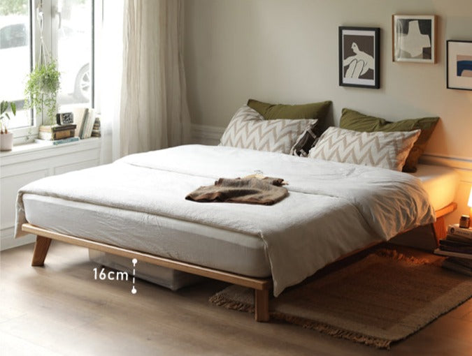 Oak solid wood platform bed, headboard-free bed