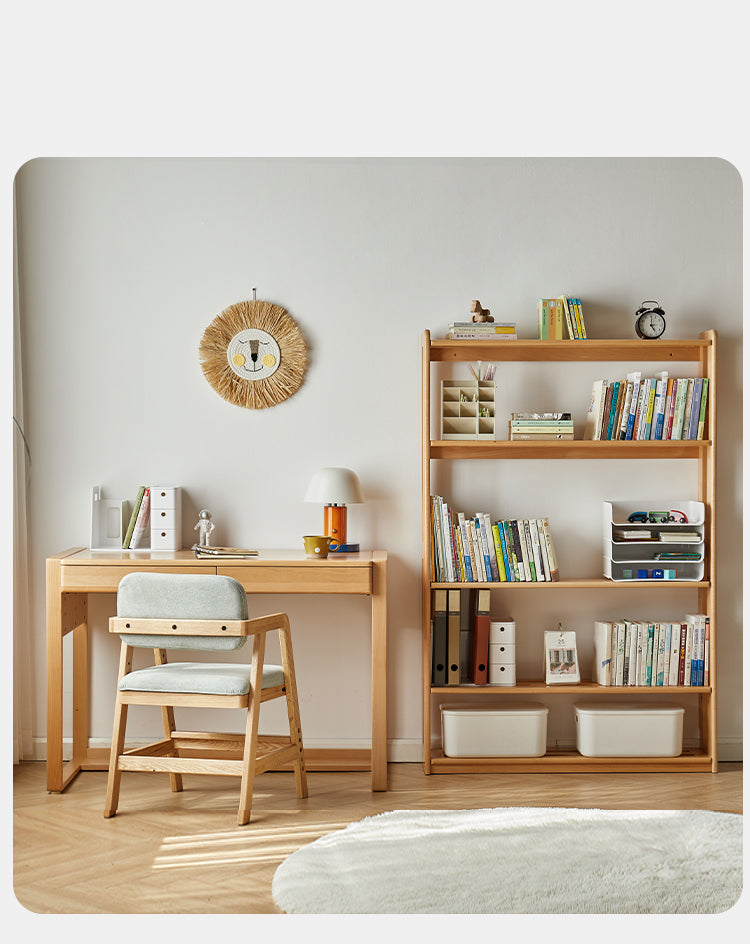 Beech, Oak Solid Wood Floor-To-Ceiling Bookshelf, Toy Storage