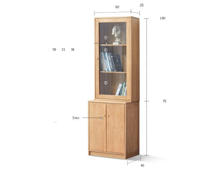 Oak Solid Wood Narrow Bookcase With Doors